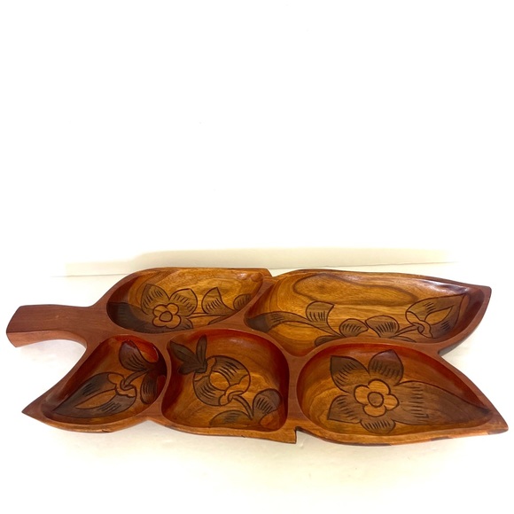 Hand Carved in The Islands Serving Tray w/5 slots - Picture 1 of 6